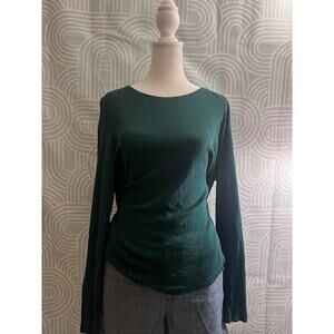 Karen Scott Women's Medium Green Long Sleeve Top 100% Cotton Crew Neck Basic